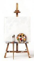 Poster - Vibrant Impressionist Art Easel with Blank Canvas and Vintage Painting Supplies in Cozy Studio