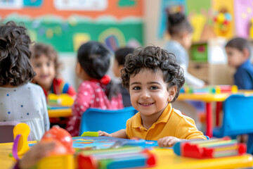 Photography of children portrait from Kuwait in a preschool or kindergarten class.