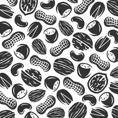 Wall Mural - Nuts background, pattern set. Collection nuts icons. Vector