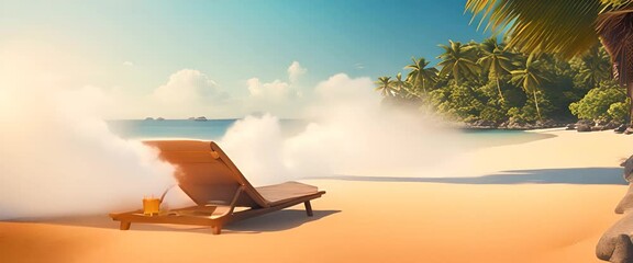 Sticker - Tropical beach with sunbathing accessories summer holiday 4k animation