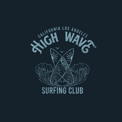Wall Mural - vintage High wave Surfing Club typography summer beach graphic tee