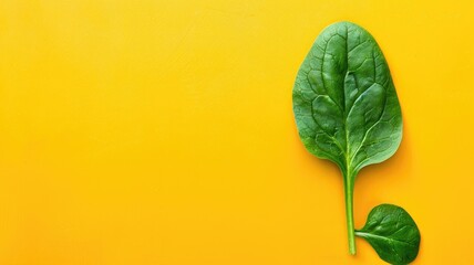 Canvas Print - Single green spinach leaf on vibrant yellow background