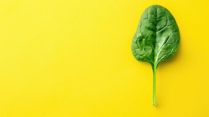 Canvas Print - Fresh green spinach leaf on vibrant yellow background