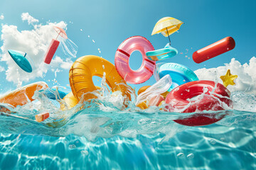 group of inflatable toys leisurely bobs and sways as it floats on the glistening water surface.