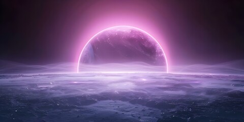 Wall Mural - futuristic neon abstract space background with cold planet landscape. concept futuristic art, neon c
