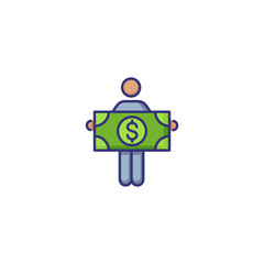 Wall Mural - Man with money line icon. Male character holding dollar banknote. Money making concept. Can be used for topics like business, earning, income