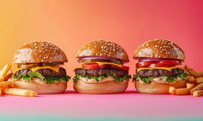 Wall Mural - Gourmet Burgers with Truffle Fries, Cut Out on Gradient Background