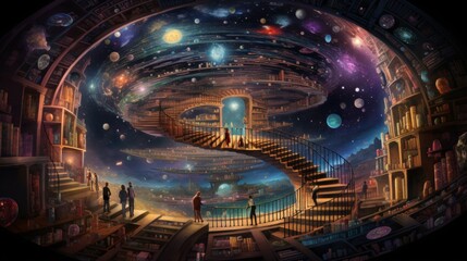 Wall Mural - futuristic space library.