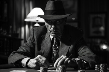 Poster - Generative AI Old fashioned retro style gangster movie noir picture in dramatic scene moment