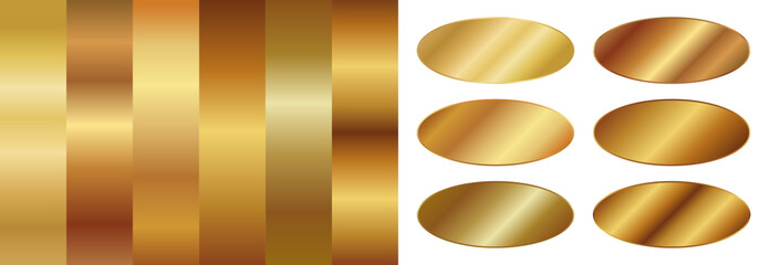 Set of vector metallic gold  gradients and oval stickers or frames