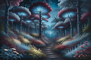 landscape of a forest at night