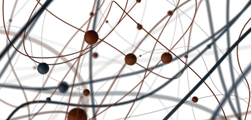 Fototapete - Gene lines and nodes, biological gene structure, 3d rendering.