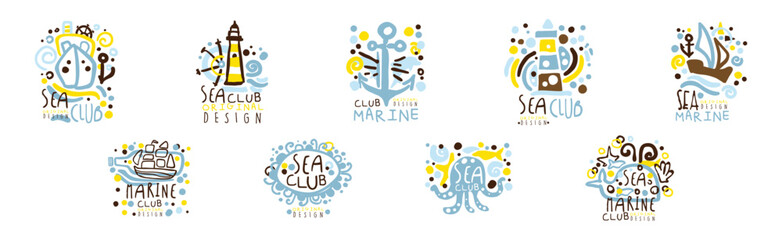 Wall Mural - Sea Club Marine Label Original Design Vector Set