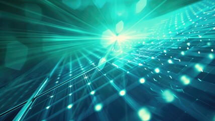 Wall Mural - abstract turquoise digital grid with glowing lights indicating data flow