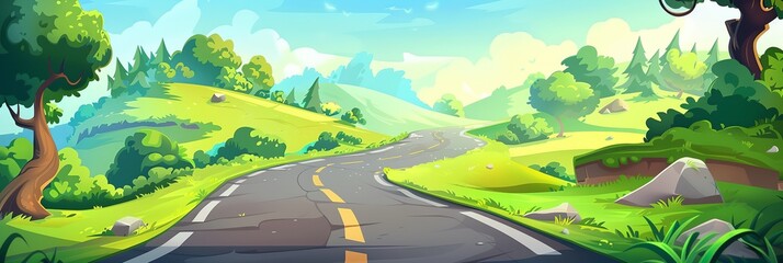 Wall Mural - A road with trees in the background. The road is empty and the sky is clear
