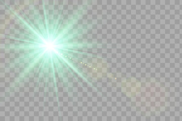 Wall Mural - White glowing light explodes on a transparent background. with ray. Transparent shining sun, bright flash. Special lens flare light effect.