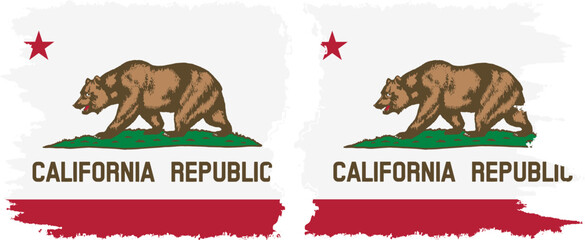 California and California states grunge brush flags connection, vector