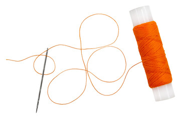 Wall Mural - Old spool of thread and needle on a white background. Sewing accessories