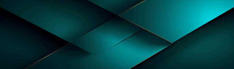 Wall Mural - Teal Green Gradient Metallic Geometric Background with Diagonal Shadows and Glowing Effects for Web Banners Panoramic High-Quality Design