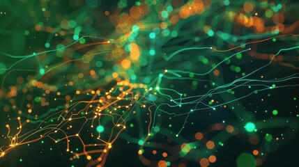 Abstract digital network connections with glowing dots on a dark background