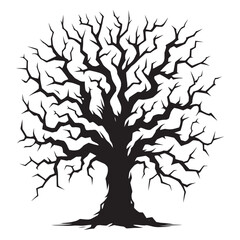 Wall Mural - Halloween scary tree silhouette vector illustration isolated on white background