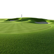 © Asier - Golf course with green hills and sand bunker.