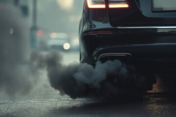 Poster - a car with a black smoke coming out of the exhaust pipe