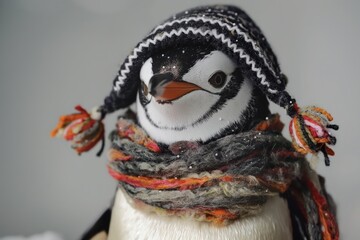 Wall Mural - a penguin wearing a hat and scarf