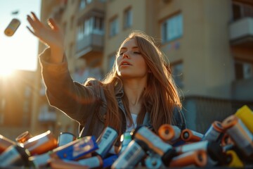 Canvas Print - a girl throwing batteries in the air - recycling stock videos royalty-free footage