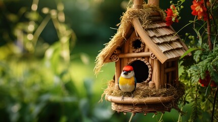 Poster - A birdhouse made of wood and twigs