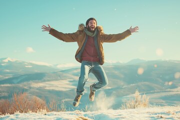 Canvas Print - a man jumping in the snow - jumping stock videos royalty-free footage