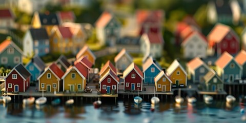 Wall Mural - Looping 4K animation showcasing a charming coastal village with vibrant houses. Concept Looping Animation, Coastal Village, 4K Quality, Vibrant Houses, Charming Atmosphere