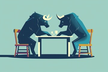 Canvas Print - bulls playing chess