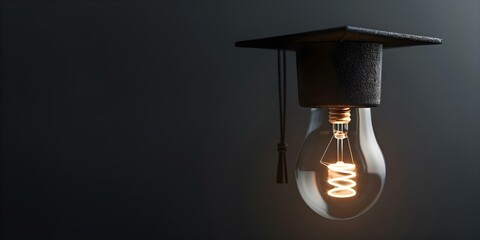 Wall Mural - illuminated light bulb graduation cap representing online learning. concept online learning, graduat