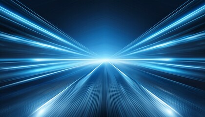 Abstract, science, futuristic, energy technology concept. Digital image of light rays, stripes lines with blue light, speed and motion blur over dark blue background