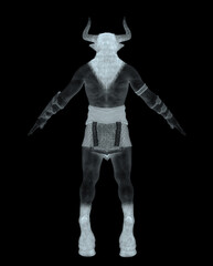 Wall Mural - minotaur in a pose on white background rear view