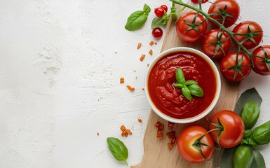 Wall Mural - Rustic Italian Delight: A Symphony of Fresh Tomatoes, Basil, and Sauce