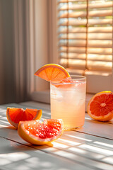 Poster - grapefruit cocktail on white wooden table