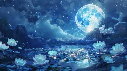 Wall Mural - A person is sitting on a hillside at night, looking up at the stars