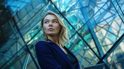 Wall Mural - The woman in front of glass architecture