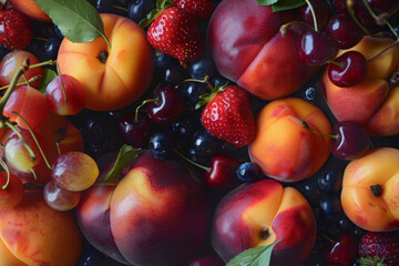 Wall Mural - A close up of a variety of fruits including cherries, blueberries