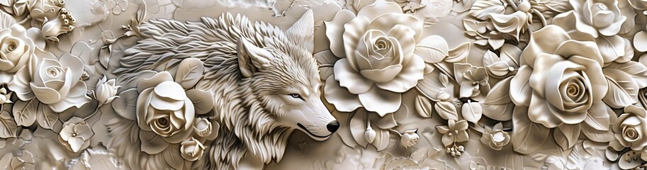 Wall Mural - Beautiful wolf 3d relief wallpaper. Mural wallpaper. Wall art. AI generated illustration