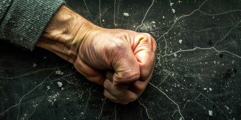 Fist on cracked surface - anger, frustration, violence concept