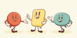 © createvil - Vector Talk Language Learning Group of Characters Illustration. Groovy Cartoon Speech Bubbles Conversation Chat Message Personage Poster Isolated