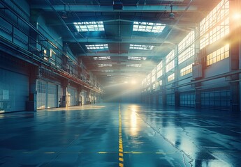 Wall Mural - Sunlit Interior of an Industrial Warehouse