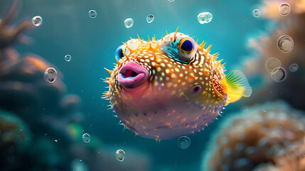 Wall Mural - colorful pufferfish underwater. 