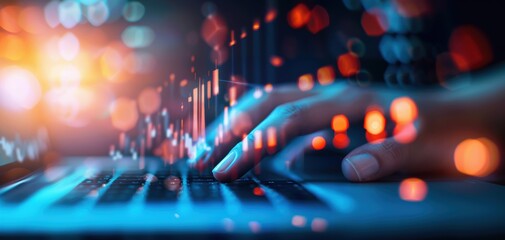 Poster - A hand is typing on a laptop keyboard with a blurry background
