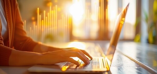 A woman is typing on a laptop computer