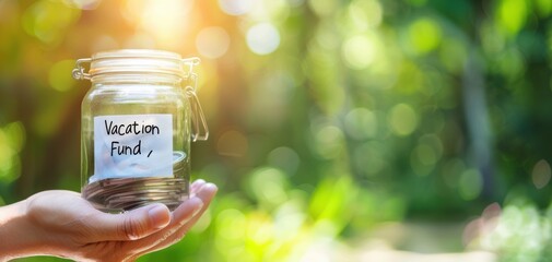 Poster - A jar with a handwritten note that says vacation fund