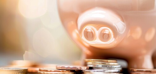 Poster - A piggy bank is sitting on top of a pile of coins